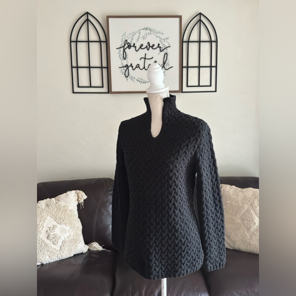 Vintage Liz Claiborne Chunky Cable Knit Black Mock Neck Sweater Size M Classic - Picture 4 of 10
